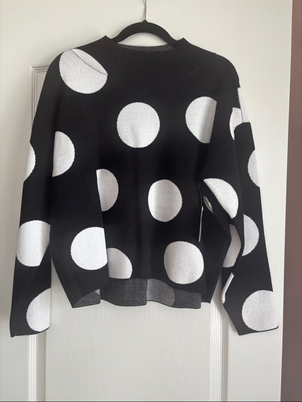 ANTHROPOLOGIE Maeve Black Sweater with White Polka Dots